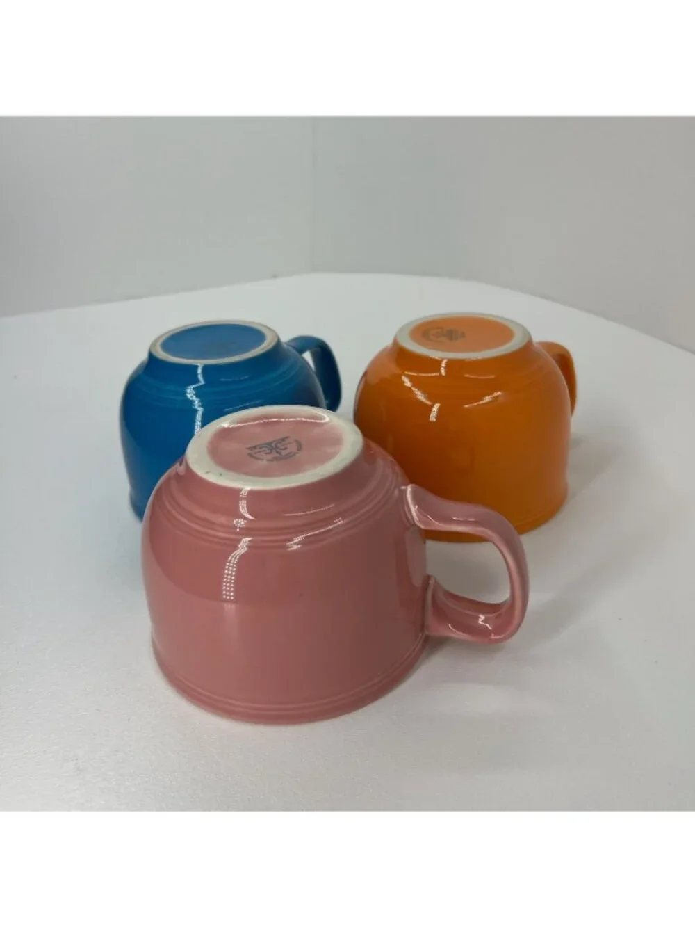 Homer Laughlin Fiestaware Jumbo Cup Ceramic Mug 16oz Lot of 3 Blue Orange Pink